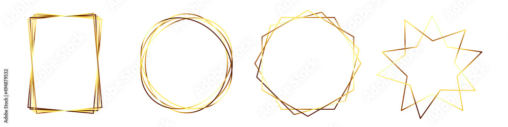 Golden frames vector set. Curly decorative photo frames isolated on white background. Set of luxury frames. Vector illustration. Golden frames vector set. Curly decorative photo frames isolated on white background. Set of luxury frames. Vector illustration.