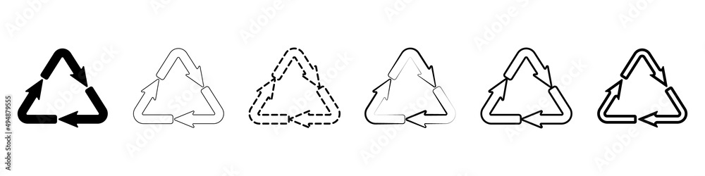 Recycle sign vector set. Recycling linear black icons set. Recycling signs outline set. Recycling arrows set. Vector illustration. Recycle sign vector set. Recycling linear black icons set. Recycling signs outline set. Recycling arrows set. Vector illustration.