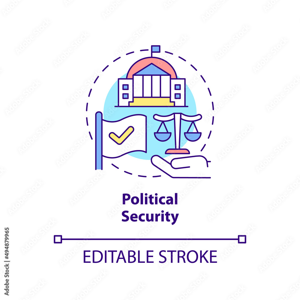 Political security concept icon. Diplomatic agreement. Dimension of national safety abstract idea thin line illustration. Isolated outline drawing. Editable stroke. Arial, Myriad Pro-Bold fonts used