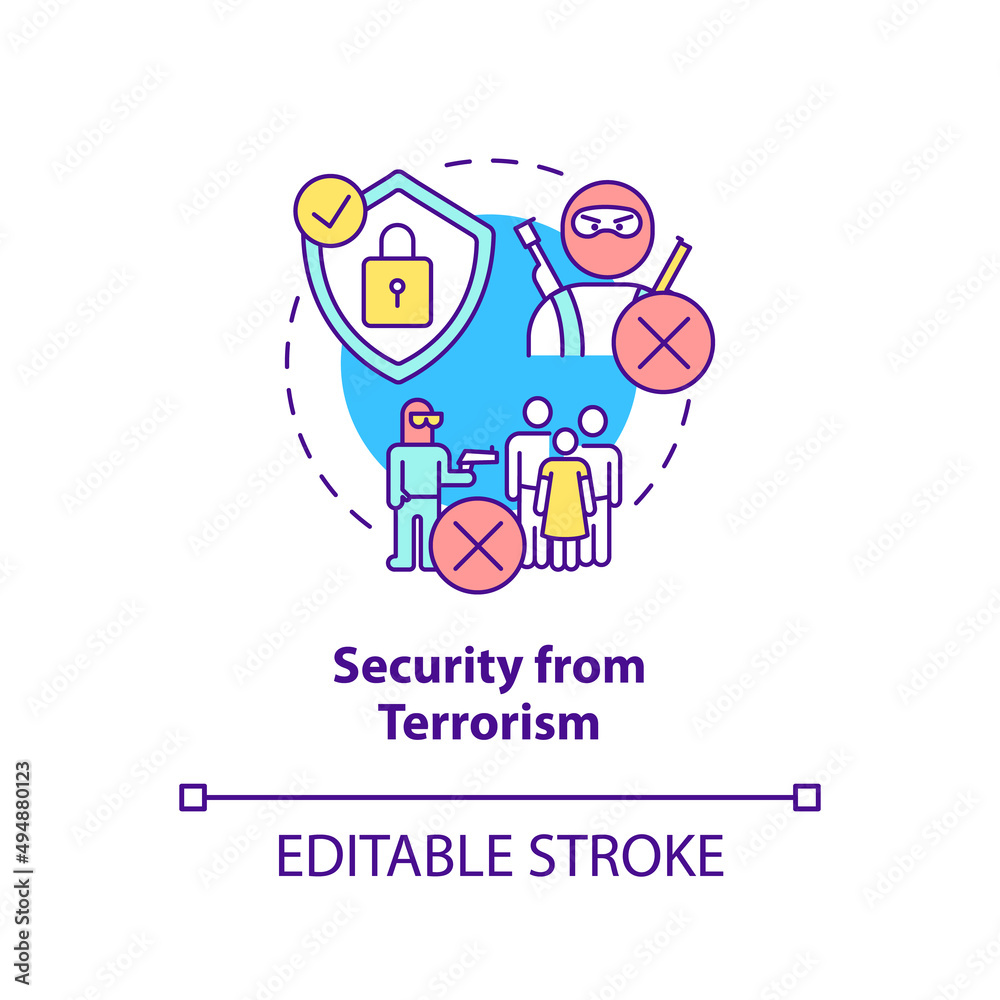 Security from terrorism concept icon. National protection program abstract idea thin line illustration. Isolated outline drawing. Editable stroke. Arial, Myriad Pro-Bold fonts used