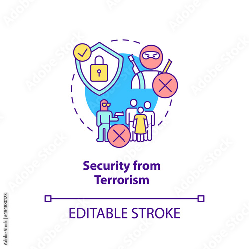 Security from terrorism concept icon. National protection program abstract idea thin line illustration. Isolated outline drawing. Editable stroke. Arial, Myriad Pro-Bold fonts used