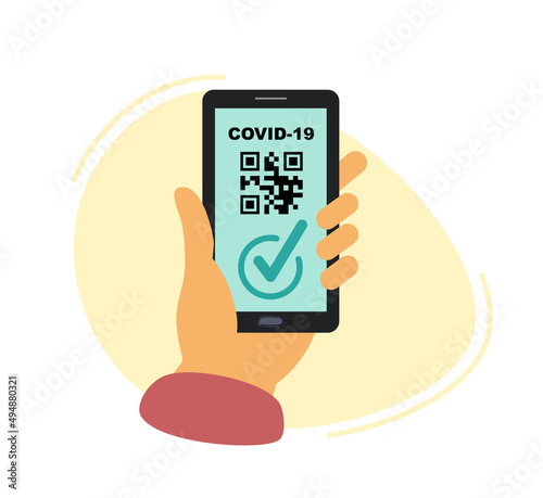 Scan QR code flat icon with phone. smartphone in hand. QR code for mobile application, payment