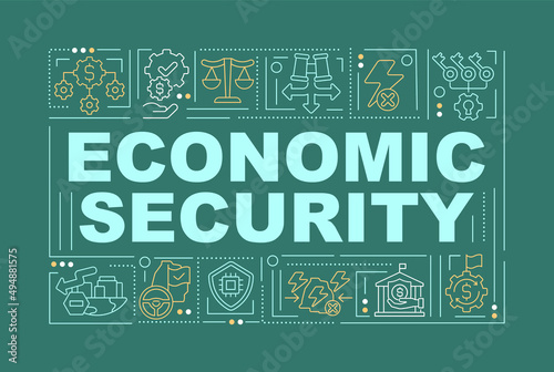 Economic security word concepts dark green banner. National finances. Infographics with icons on color background. Isolated typography. Vector illustration with text. Arial-Black font used