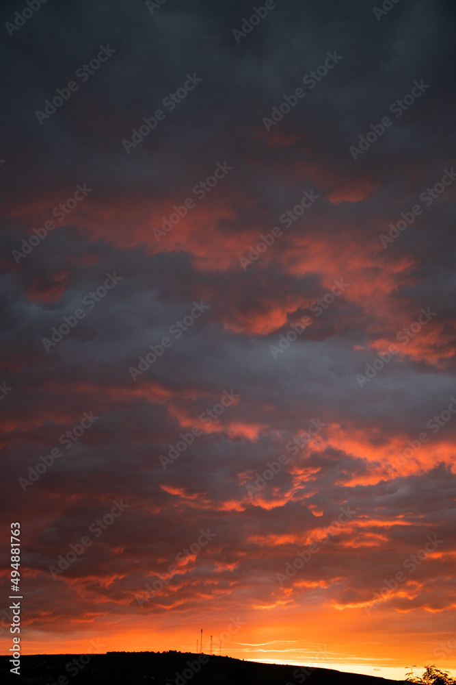 dramatic red sky at sunset