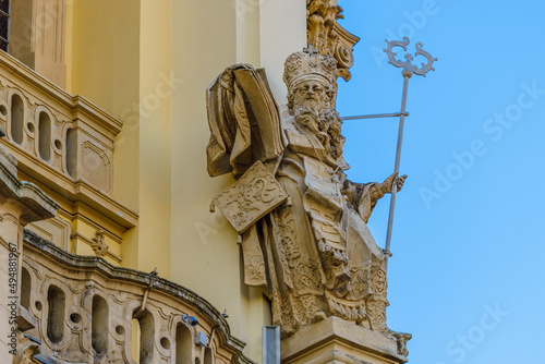 LVIV, UKRAINE - FEBRUARY 2022:  St. George's Cathedral, one of the most important churches in Ukraine. Exterior. St. Athanasius sculpture of the St. Georges Cathedral. photo