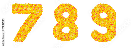 The numbers 7, 8, 9 are made of cakes and sweets