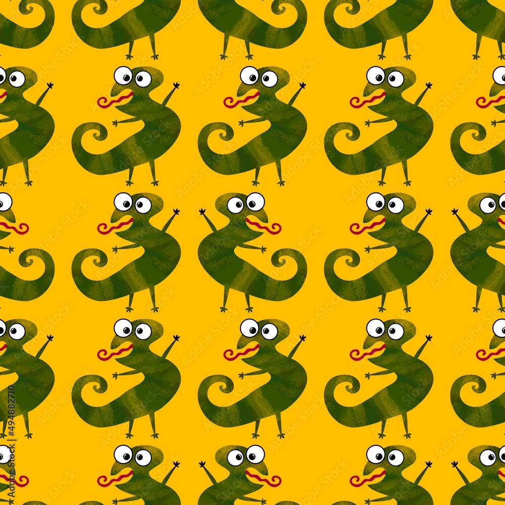 Obraz premium Kids seamless animals lizard pattern for fabrics and textiles and packaging and gifts and cards and linens and kids