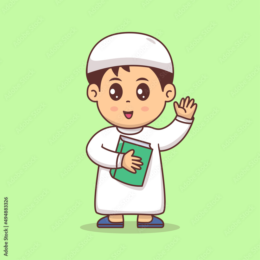 Cute Muslim Boy holding quran vector illustration, muslim girl with ...