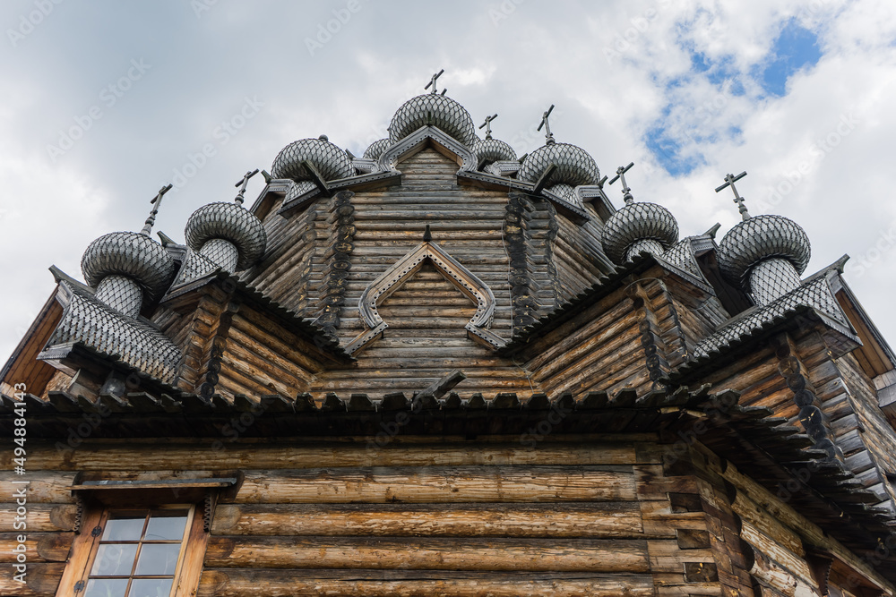 Orthodox Church of the Intercession in the Bogoslovka estate. Russian wooden architecture