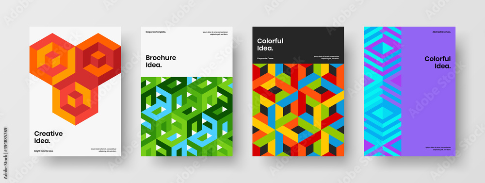 Fototapeta premium Modern mosaic shapes booklet layout set. Isolated corporate cover vector design concept bundle.