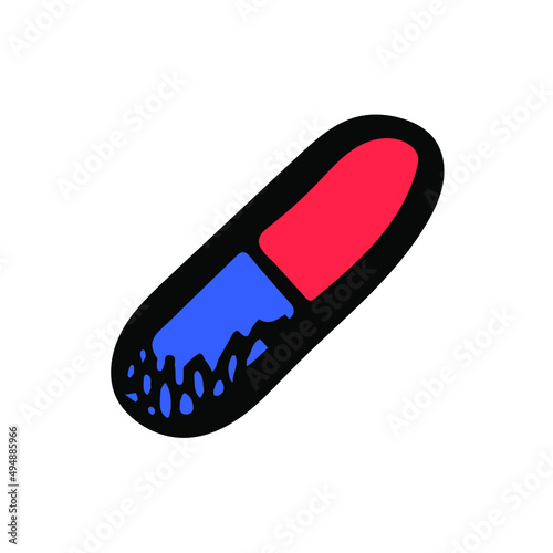 Medical capsule vector sketch icon. Red and blue pill hand drawn symbol. Choose your side