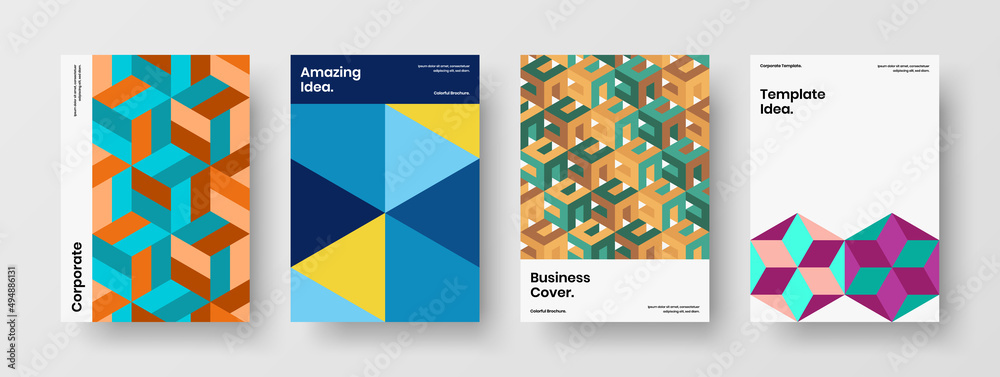 Modern banner A4 design vector illustration collection. Amazing mosaic hexagons front page template composition.