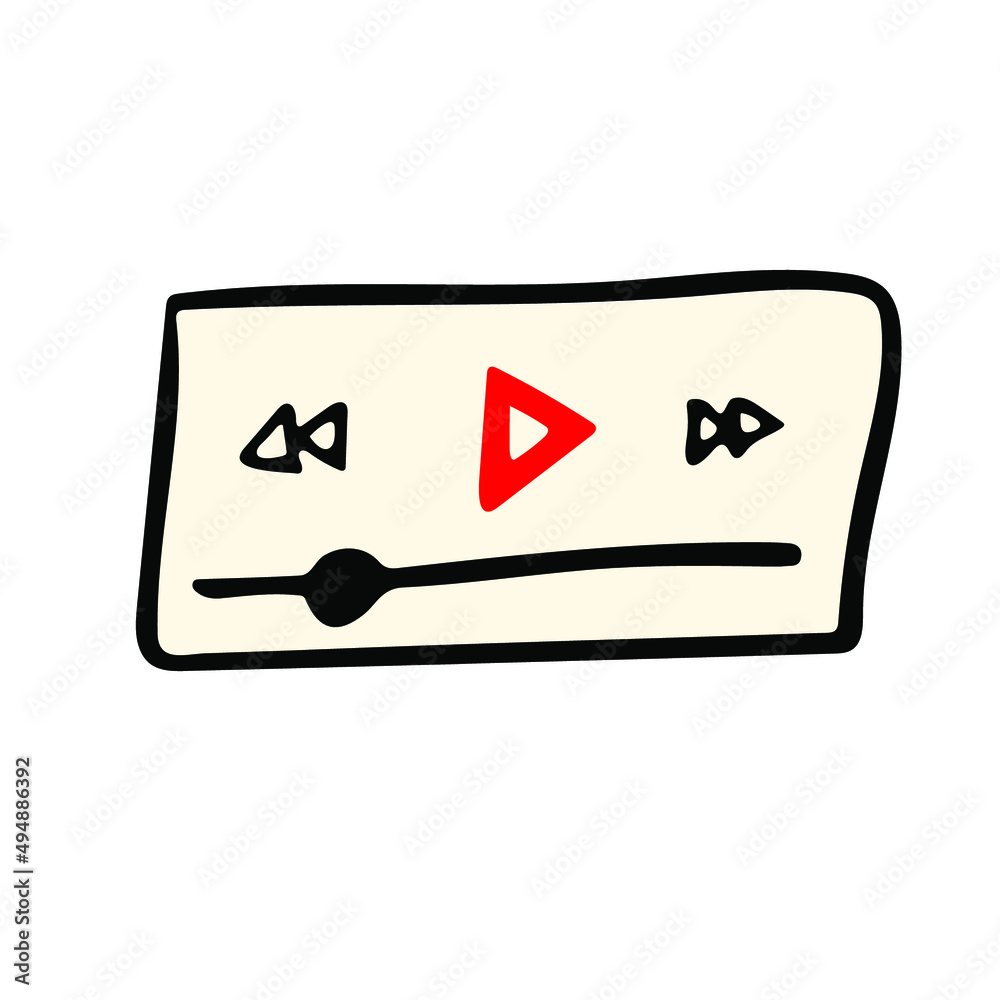 Audio control panel with a play button and audio track loading vector illustration. Film player sketch icon. Audio control panel with a play button and audio track loading vector illustration. Film player sketch icon.