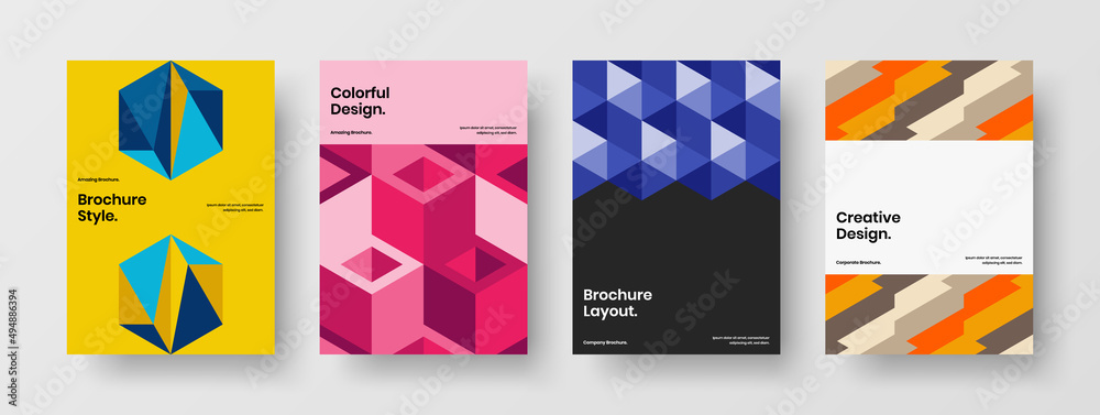 Abstract journal cover A4 design vector layout bundle. Vivid mosaic tiles postcard template collection.