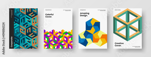 Premium mosaic hexagons corporate cover illustration composition. Simple front page A4 vector design template set.