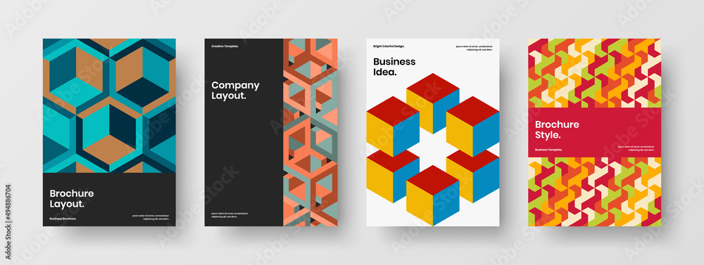 Clean mosaic shapes booklet layout bundle. Original company brochure design vector illustration collection.