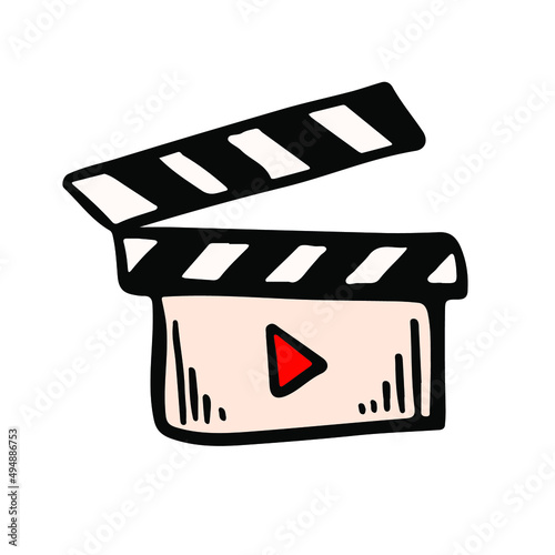 Clapperboard cinema sketch vector icon. Film clapper hand drawn illustration. Director show sign