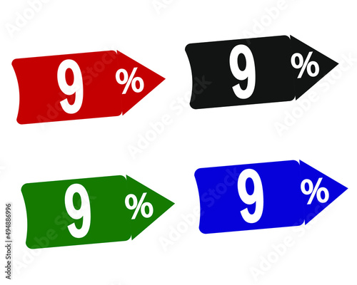 sale 9% off red, black, green and blue banners.
vector illustration