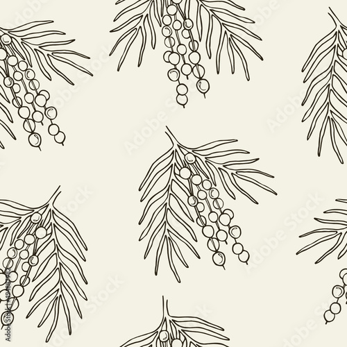 Hand drawn acai branch seamless pattern
