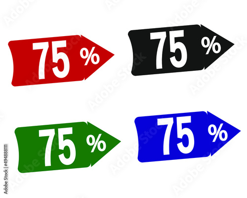 sale 75% off red, black, green and blue banners.
vector illustration