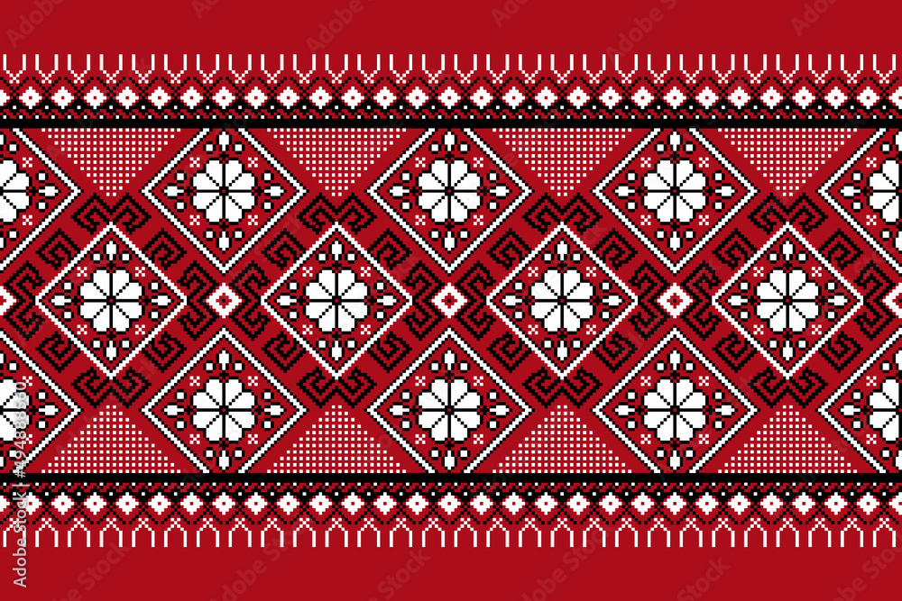 Vector illustration of Ukrainian folk seamless pattern ornament. Ethnic ornament. Border element. Traditional Ukrainian, Belarusian folk art knitted embroidery pattern - Vyshyvanka Vector illustration of Ukrainian folk seamless pattern ornament. Ethnic ornament. Border element. Traditional Ukrainian, Belarusian folk art knitted embroidery pattern - Vyshyvanka