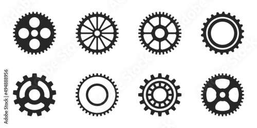 Simple cogwheel collection. Gear wheel vector icon set. Gears mechanism, progress, construction concept, or UI element. Vector illustration 