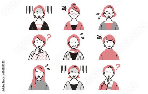 いろいろな表情の女性アイコンセット