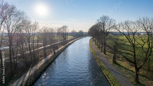 canal Dessel Schoten aerial photo in Rijkevorsel, kempen, Belgium, showing the waterway in the natural green agricultural landscape. High quality photo. High quality photo © Bjorn B