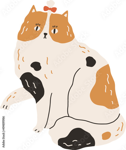 Cute Funny Cat with Bow Doodle Illustration