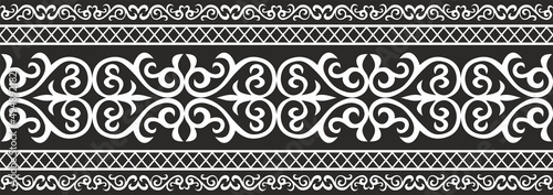 Vector monochrome Kazakh national seamless ornament. Endless pattern border, frame of the nomadic peoples of the great steppe. Turks, Kyrgyz, Mongols, Tatars, Kalmyks, Buryats.
 photo