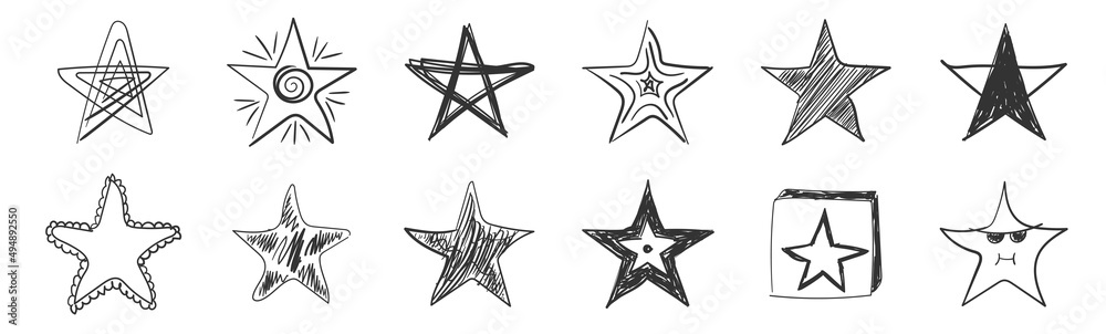 Star in doodle or scribble flat hand drawn style. Star in doodle or scribble flat hand drawn style.