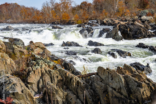 Beautiful shot of a flowing rocky stream in Great Falls National Park, Fairfax County, Virginia photo