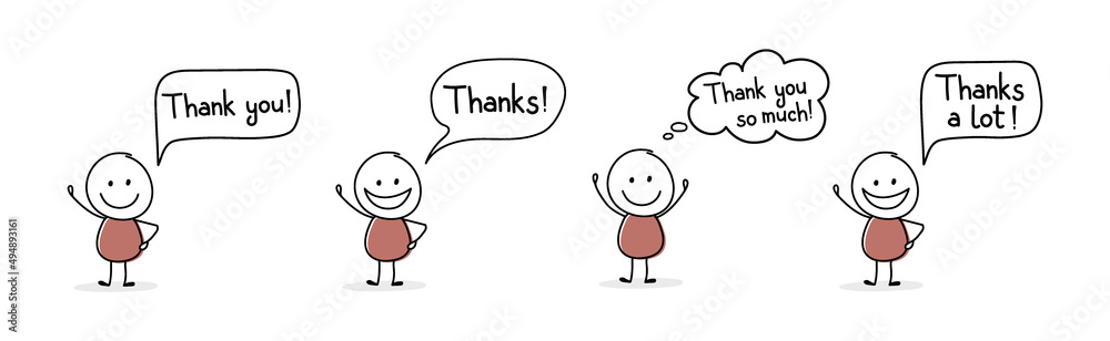 Happy hand drawn character with text - thank you, thanks. Vector Happy hand drawn character with text - thank you, thanks. Vector