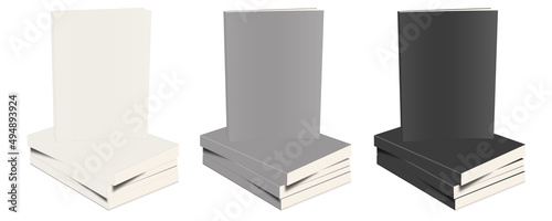 Three paperback books blank template white, grey and black for presentation layouts and design. photo