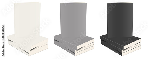 Three paperback books blank template white, grey and black for presentation layouts and design.