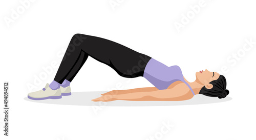 Beautiful athletic woman doing an exercise for the buttocks. Fitness body workout. Vector illustration isolated on white background