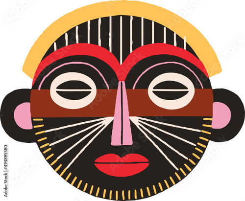 Ethnic African Tribal Mask Cartoon Illustration