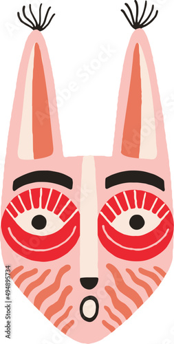 Ethnic Indian Tribal Mask Cartoon Illustration