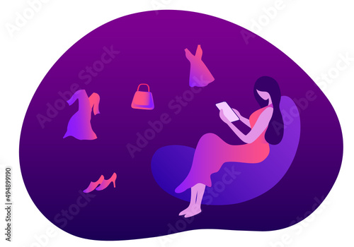 Online shopping concept, woman using mobile ordering shopping vector illustration