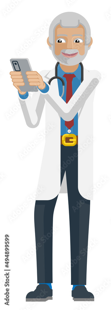 Doctor Holding Mobile Phone Cartoon Character Doctor Holding Mobile Phone Cartoon Character
