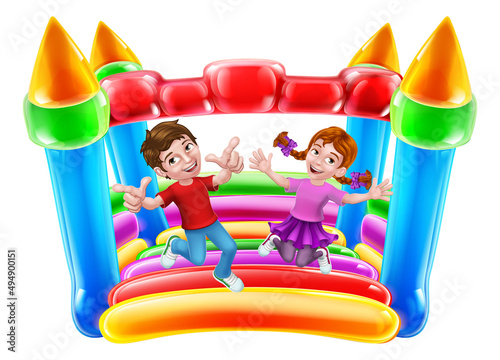 Bouncy House Castle Jumping Girl Boy Kids Cartoon