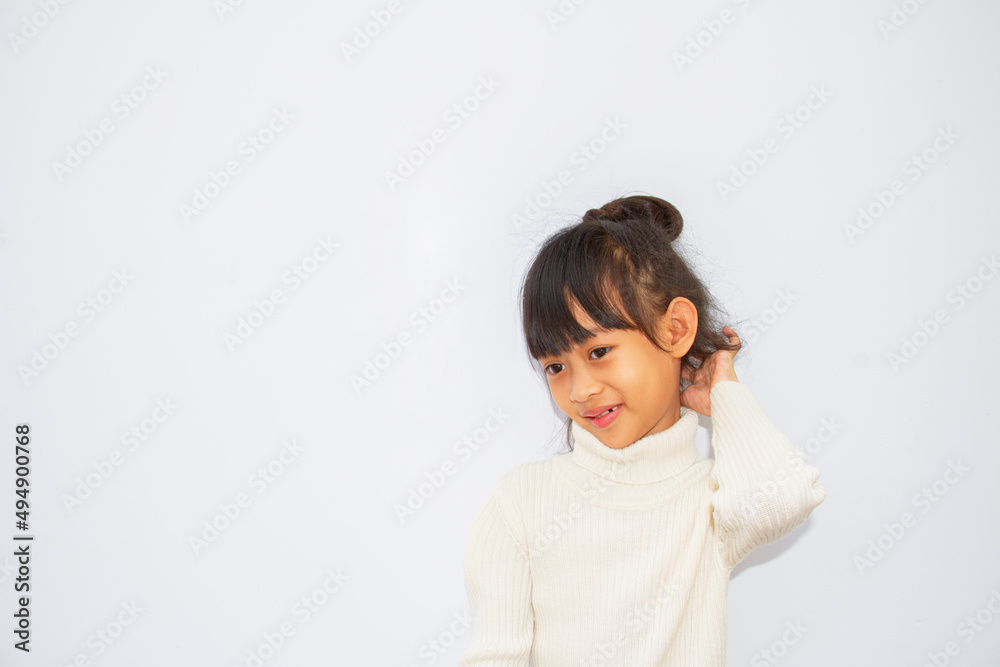 girl scratching her neck express a feeling that is difficult to understand girl scratching her neck express a feeling that is difficult to understand