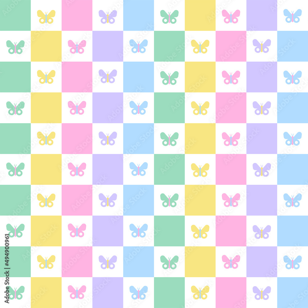 Pastel Rainbow Cute Beautiful Butterfly Checkered Gingham Pattern Square Background Vector Cartoon Illustration Tablecloth, Picnic mat wrap paper, Mat, Fabric, Textile, Scarf. Pastel Rainbow Cute Beautiful Butterfly Checkered Gingham Pattern Square Background Vector Cartoon Illustration Tablecloth, Picnic mat wrap paper, Mat, Fabric, Textile, Scarf.