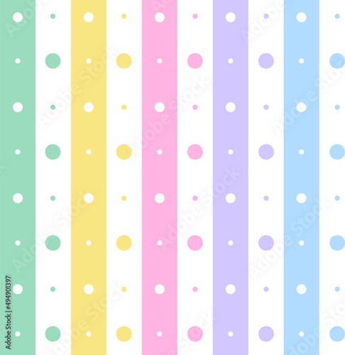 Rainbow Pastel Polkadot Circle Round Stripe Dot Dash Line Circle Seamless Pattern Background Vector Cartoon Illustration Tablecloth, Picnic mat wrap paper, Mat, Fabric, Textile