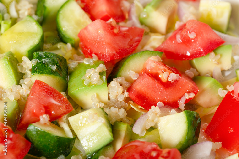 Salad of fresh vegetables and herbs with quinoa seeds and olive oil Salad of fresh vegetables and herbs with quinoa seeds and olive oil