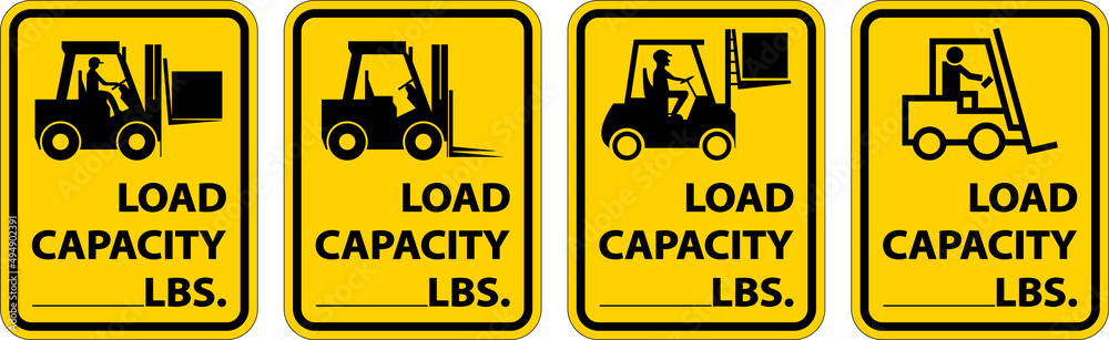Forklift Load Capacity Label Sign On White Background Forklift Load Capacity Label Sign On White Background
