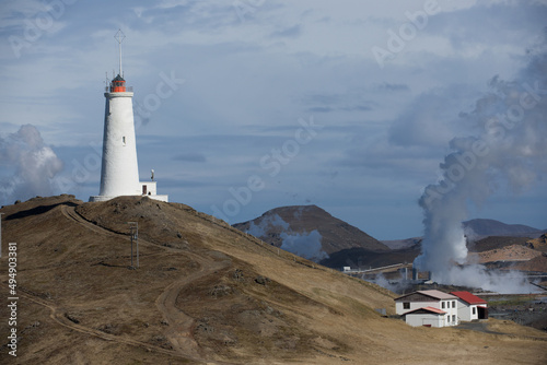 View of Reykjanesviti Lighthouse. The oldest lighthouse in Iceland. photo