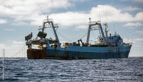 Fishing vessel lifts trawl tackle off the southern tip of Africa.