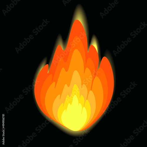Illustration orange fire with a tongue of flame on a black background