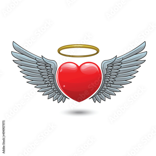 Vector of a cartoon heart with angel wings and a halo